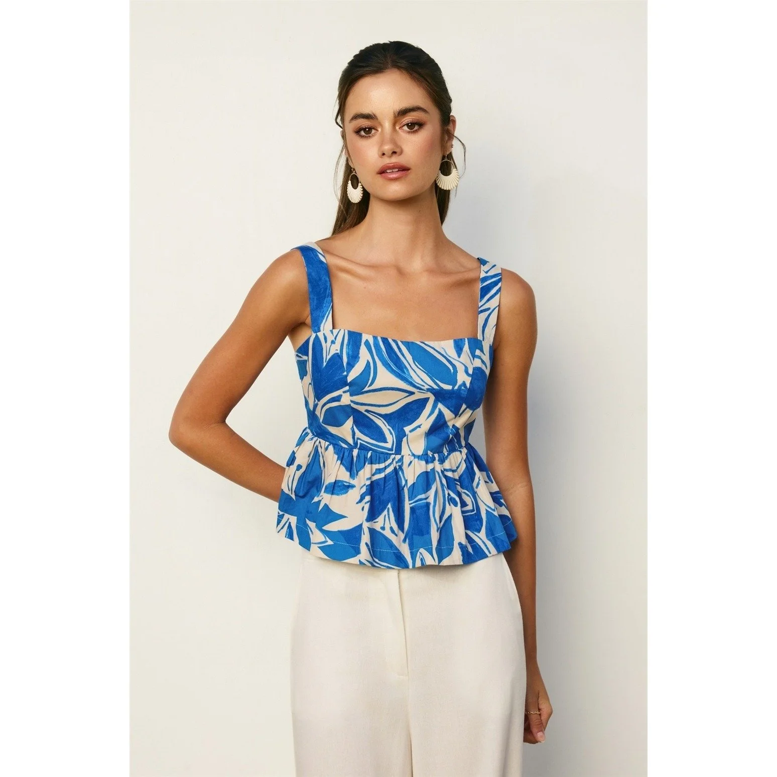 Mykonos Sweetheart Peplum Top Capri Blue