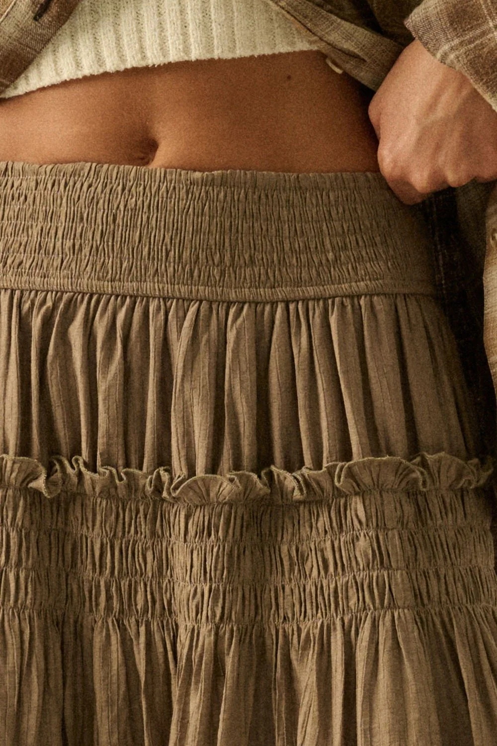 Smocked Drop Waist Maxi Skirt Stone