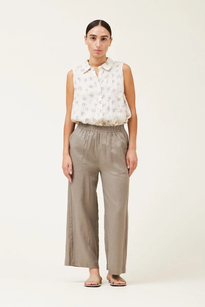 Linen Wide Leg Pant Dark Umber