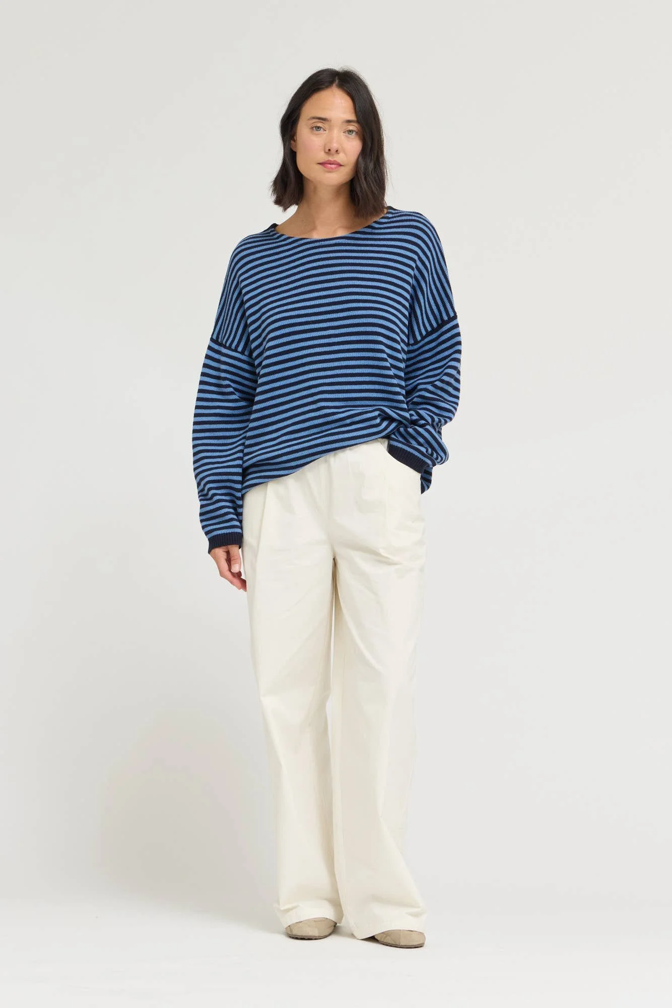 Loose Fit Cotton Sweater Top Midnight Blue