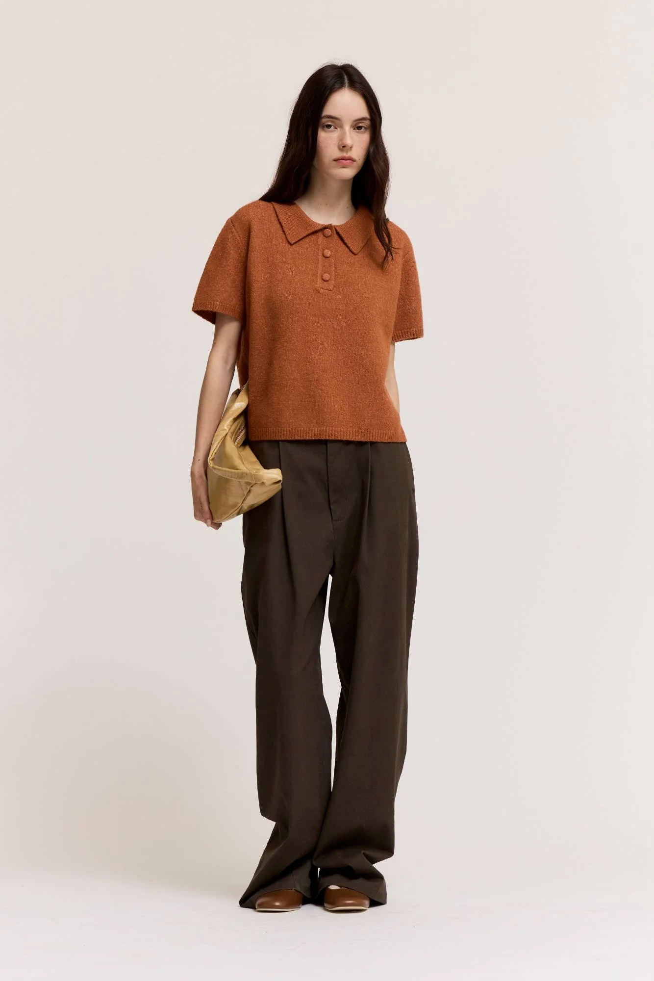 Short Sleeve Boxy Sweater Polo Cider