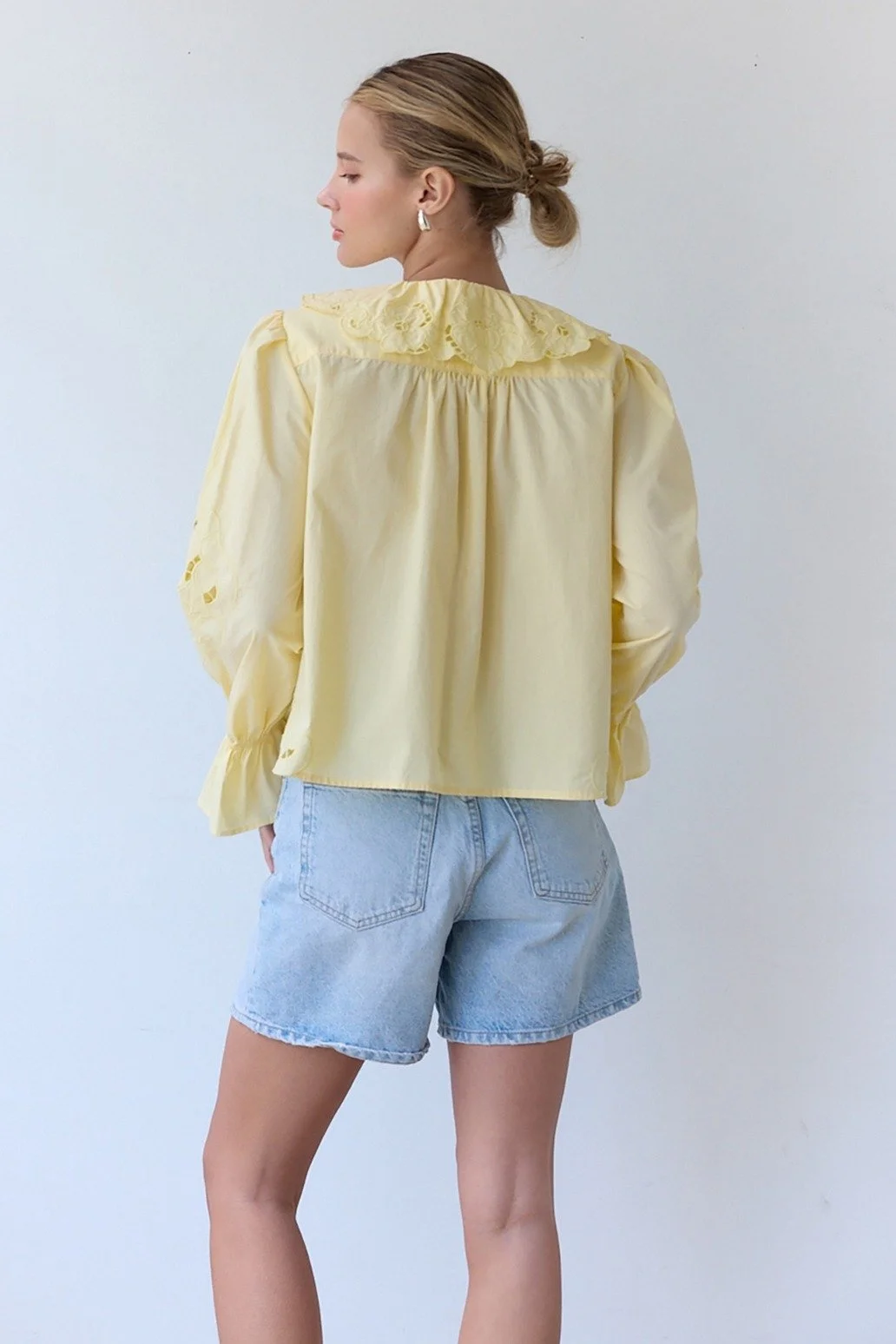 Embroidered Ruffle Collar Blouse Yellow