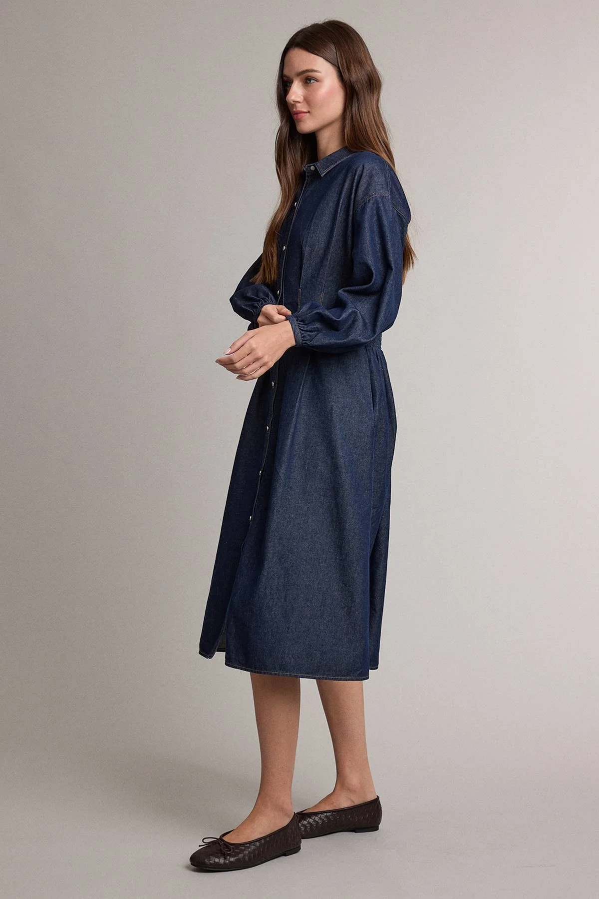 Pinch Waist Shirt Dress Dark Denim
