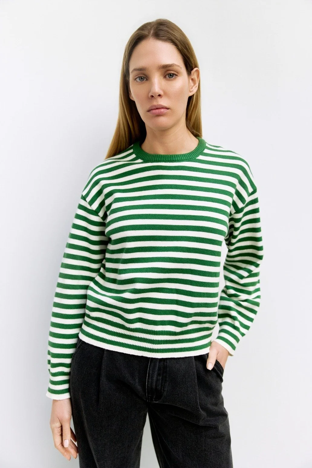The Kinsley Sweater Green & Ivory Stripe