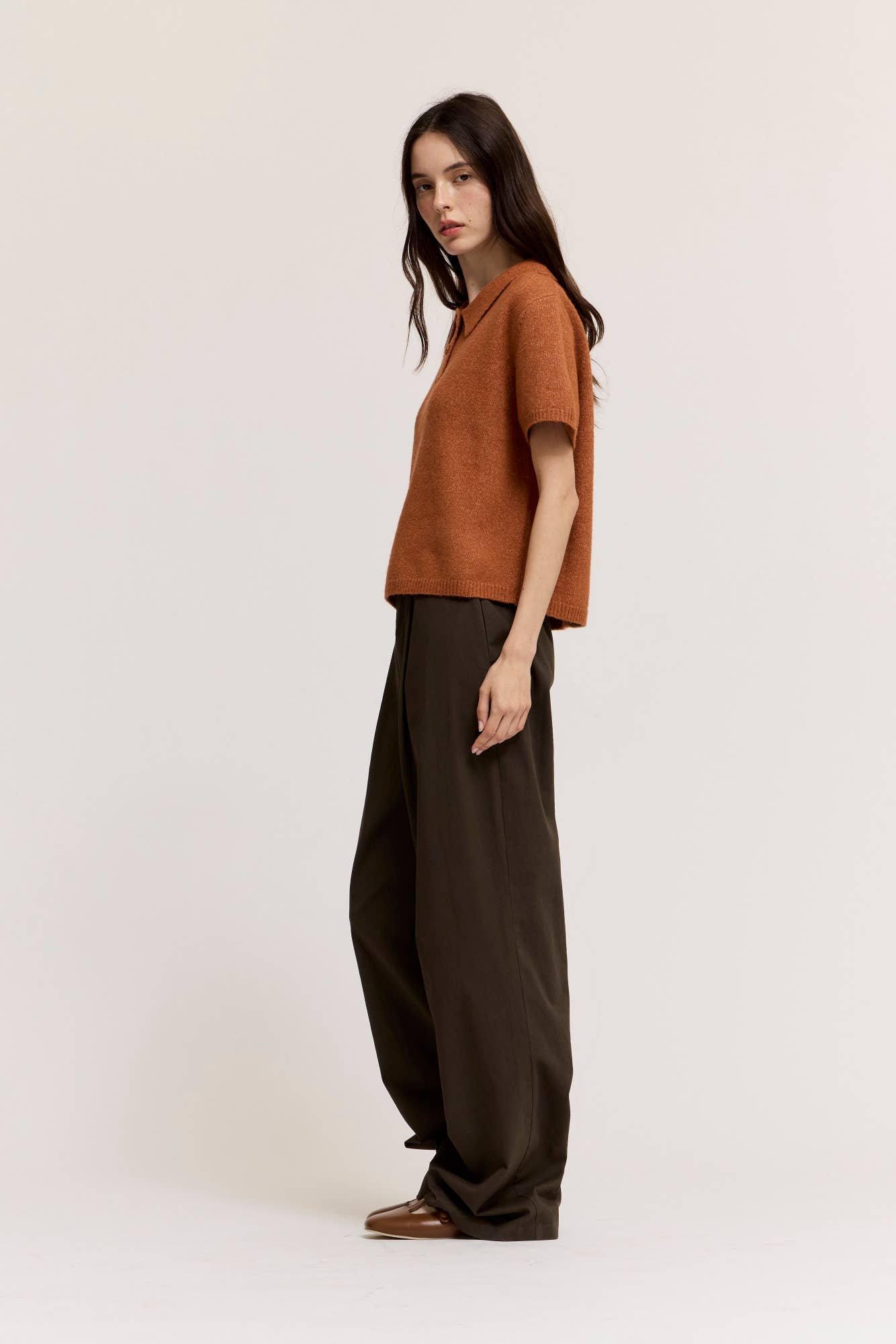 Short Sleeve Boxy Sweater Polo Cider