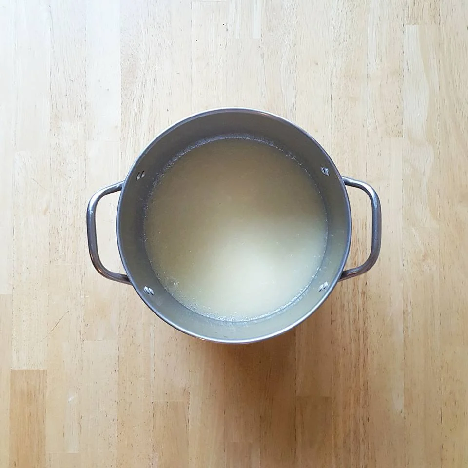 This is right at the beginning of mixing the oils and lye/water together. I had to snap a quick photo and then get right back to mixing!