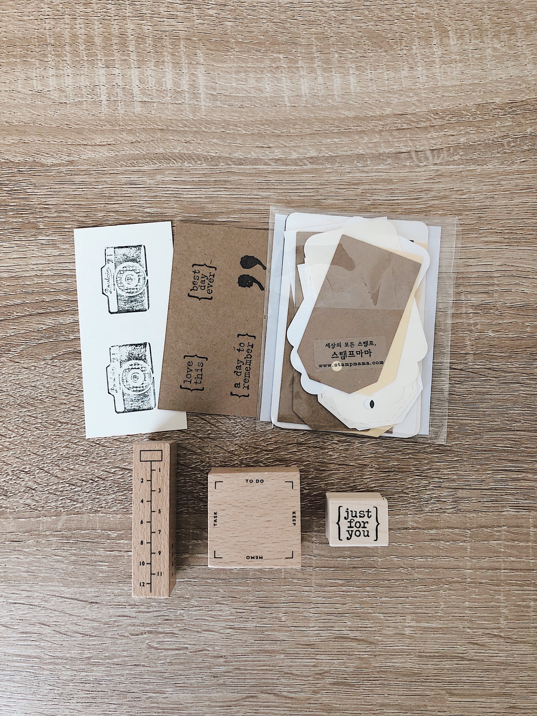 Left to right: 1-12 and square stamps by Note For, “just for you” stamp by Catslife Press