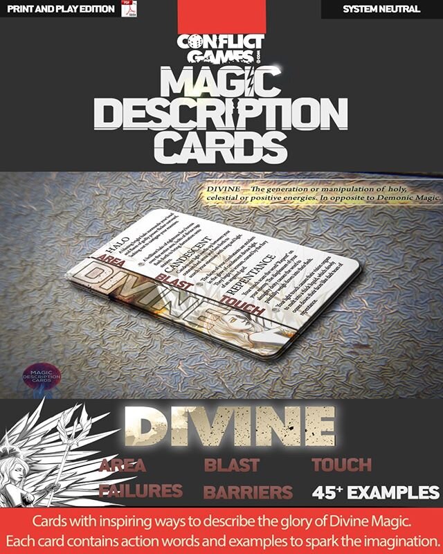 PDF ALERT!
0.99 cents PDF Slice of the Magic Description Cards. Forth of Seventeen coming to DriveThruRPG
Memorable DIVINE SPELL DESCRIPTIONS Here
https://zcu.io/SbX8