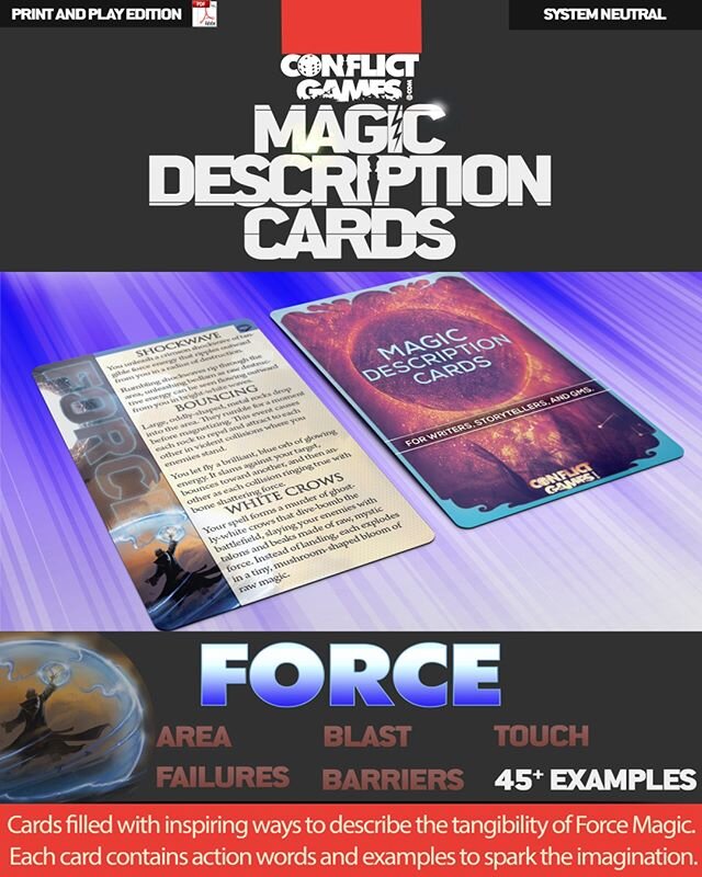 PDF ALERT!
0.99 cents PDF Slice of the Magic Description Cards. Eighth of Seventeen PDFs coming to DriveThruRPG
FORCE FIELDS  SPELL DESCRIPTIONS 
https://www.drivethrurpg.com/product/312662/Magic-Description-Cards-FORCE-FIELDS