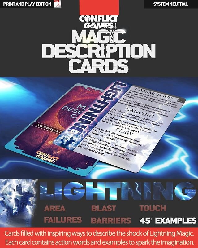 PDF ALERT! SYSTEM NEUTRAL 0.99 cents PDF Slice of the Magic Description Cards. 10th of 17  PDFs coming to DriveThruRPG Memorable LIGHTNING MAGIC  SPELL DESCRIPTIONS Here: https://www.drivethrurpg.com/product/314461/Magic-Description-Cards-LIGHTNING-M