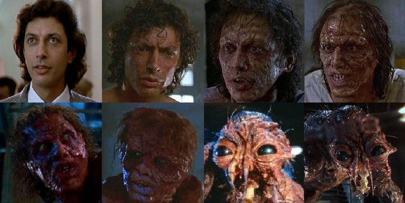 In David Cronenberg's 1986 horror film The Fly, Jeff Goldblum's character transforms into a human-fly hybrid as the result of an accident with his teleportation machine. 