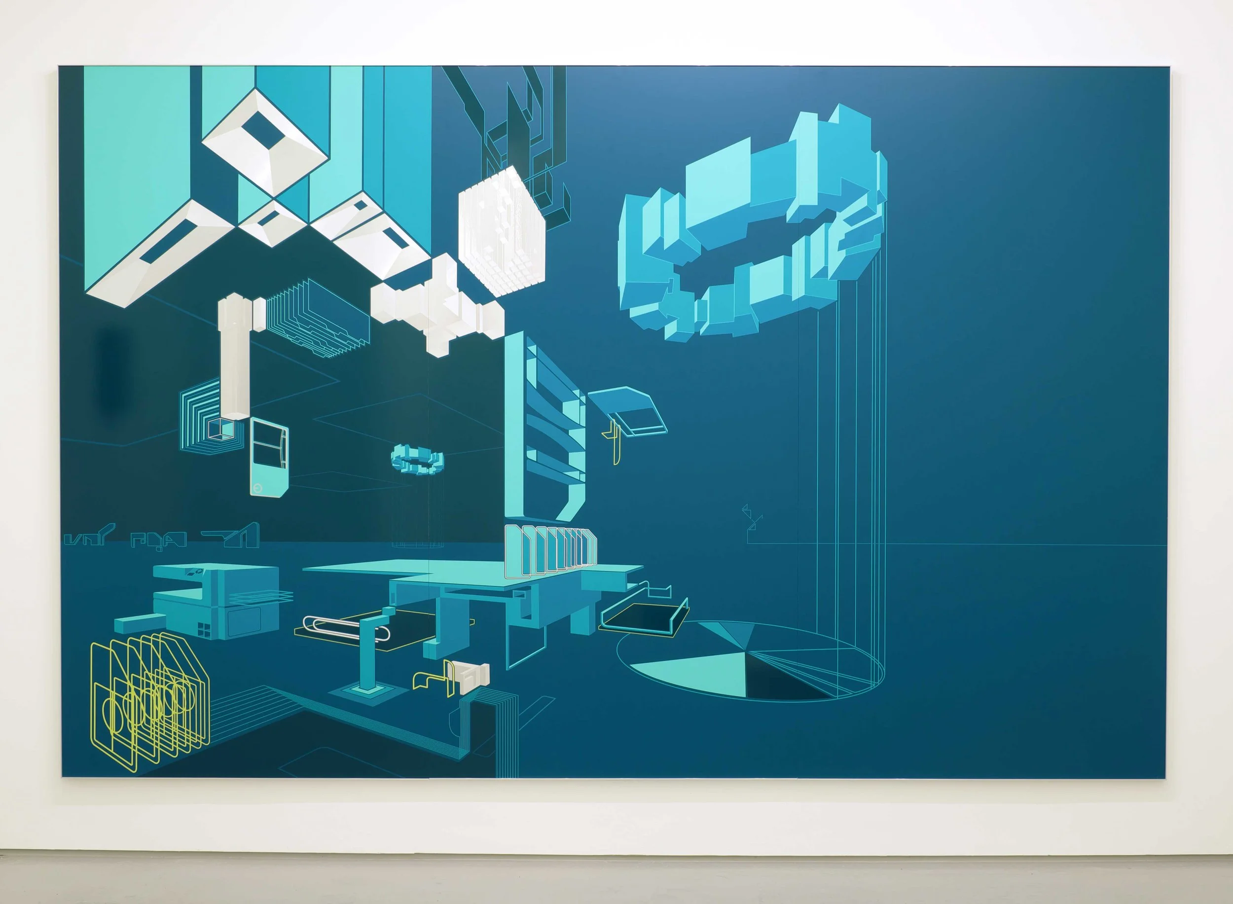 'House of the Industrialist'. Vinyl on aluminium, 2017, 215 cm x 333 cm.