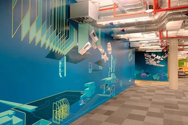 It&rsquo;s been a great pleasure to be commissioned to be a FaceBook Artist in Residence, where I made this custom wall mural in the Oculus Rift VR offices.

Ian Monroe&rsquo;s technological landscapes at Facebook London offices are made of precision