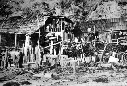 This is the only surviving photograph of the Chinese fishing camp located from the early 1850s to the 1880s at the base of the bluff on present-day New Brighton State Beach. Photo credit: UCSC Special Collections