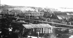 The largest fishing village in the Monterey Bay Region was this one located at Point Alones in Pacific Grove, California. The initial focus of these fishermen was abalone, but they later shifted to drying rockfish and finally in the 1890s, squid. The village survived for so long because it was located mid-way between Pacific Grove and Monterey in a relatively isolated cove. The village existed from 1854 to 1907.