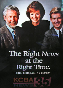 Sandy Lydon (left), Kirstie Wilde and Craig Kilborn, KCBA Fox 35 News Anchors, August, 1990. Sandy was the Weather Anchor during a drought.
