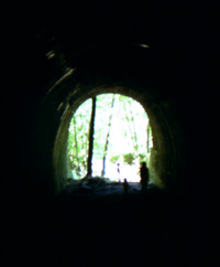 The Wright's end of the Summit Tunnel, 1973. The photograph was taken while standing on the rubble created by the Army's explosions in 1942.