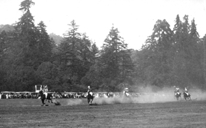 Polo players on the infield of Claus Spreckels' old race course, Aptos, 1924.