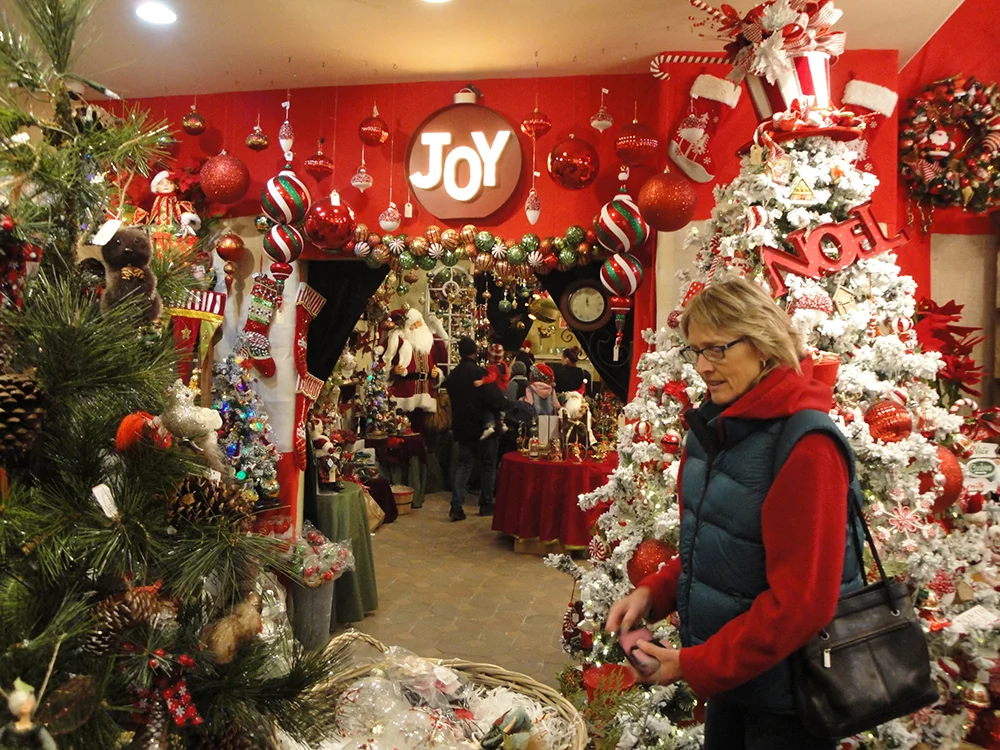 Annie Lydon grazing in one of the most extensive Christmas stores at the Cambria Christmas Market.
