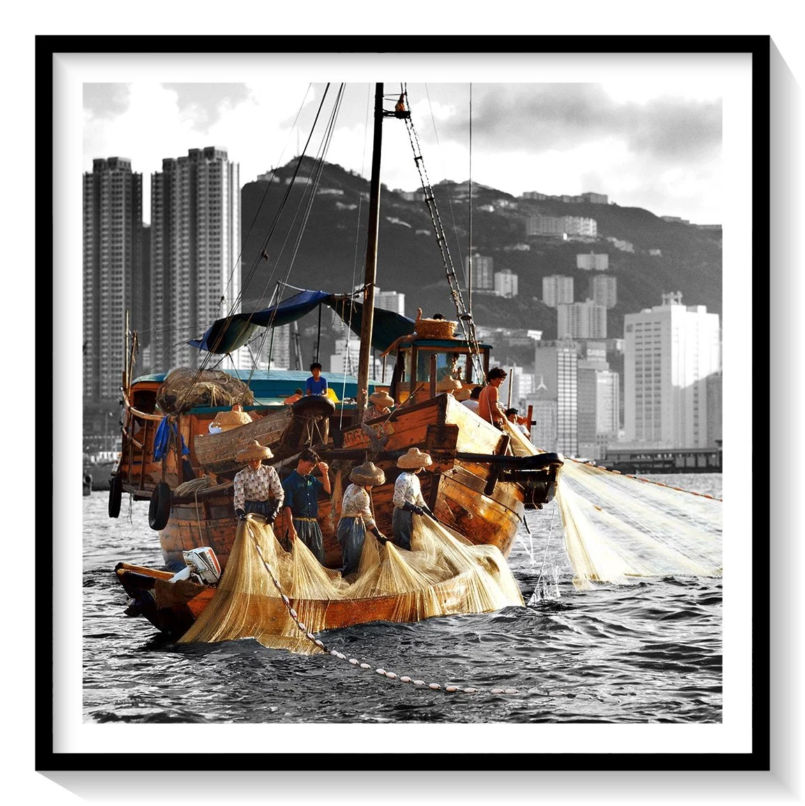 Framed_KMDUO-01A Fishing in harbour - 1979 B&W with colour-s.jpg