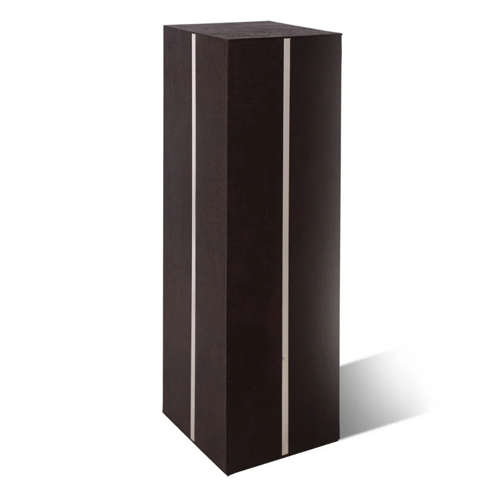LEATHER Square and leathered with metal strips running the length of all four sides. Standard Dimension: W 40cm x D 40cm x H 120cm
