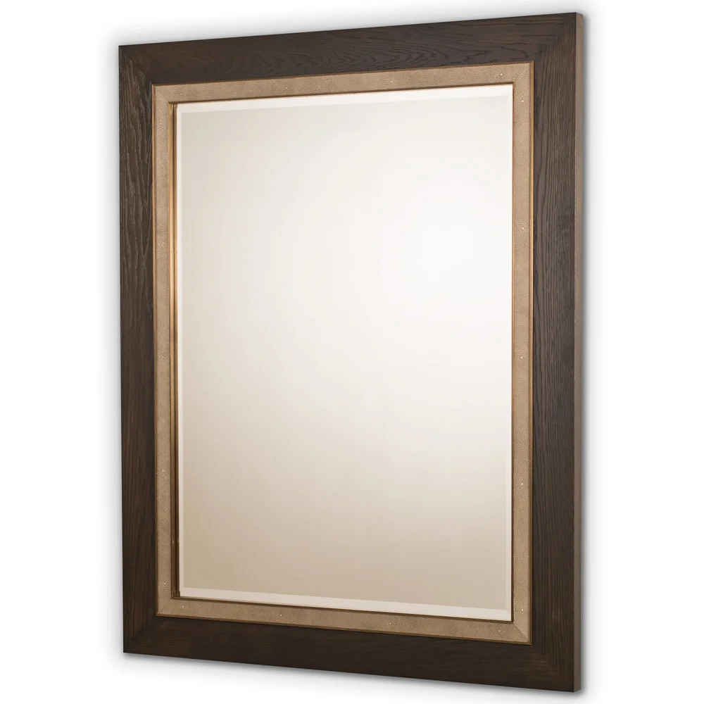 SLOANE MIRROR CHARCOAL OAK ANTIQUE BRASS AND SMOKE SHAGREEN Dimension: W 120cm x H 150cm