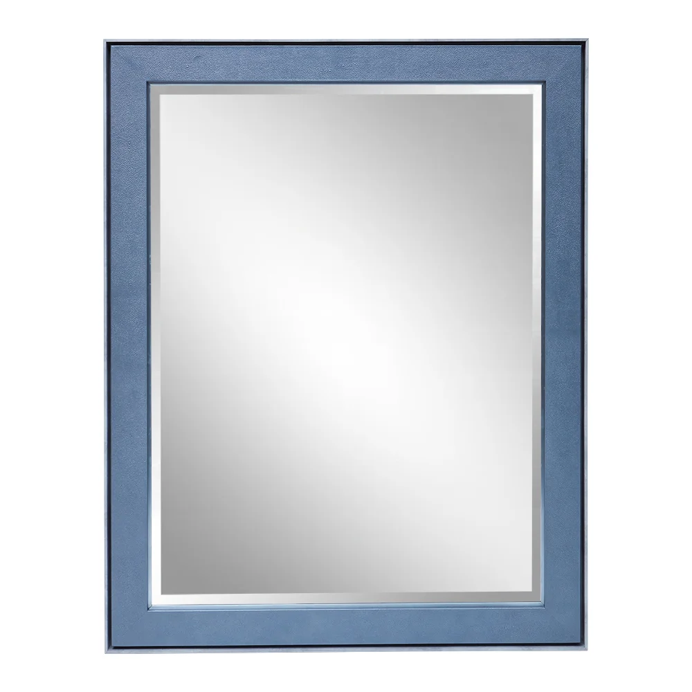 CARLTON MIRROR LIGHT GREY TRIM PETROL BLUE SHAGREEN AND ANTIQUE SILVER DETAIL Dimension: W 110cm x H 140cm
