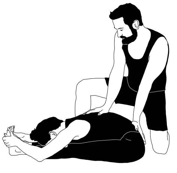 we can orient ourselves through the contact to the ground. in any seated posture it is essential to form the feet in order to reconnect the whole kinetic chain back into the pelvic floor. once we find our feet we re-establish our groundedness so we can lengthen through the breath. think movement – not muscle. may the force be with you. illustration by Tine Papendick