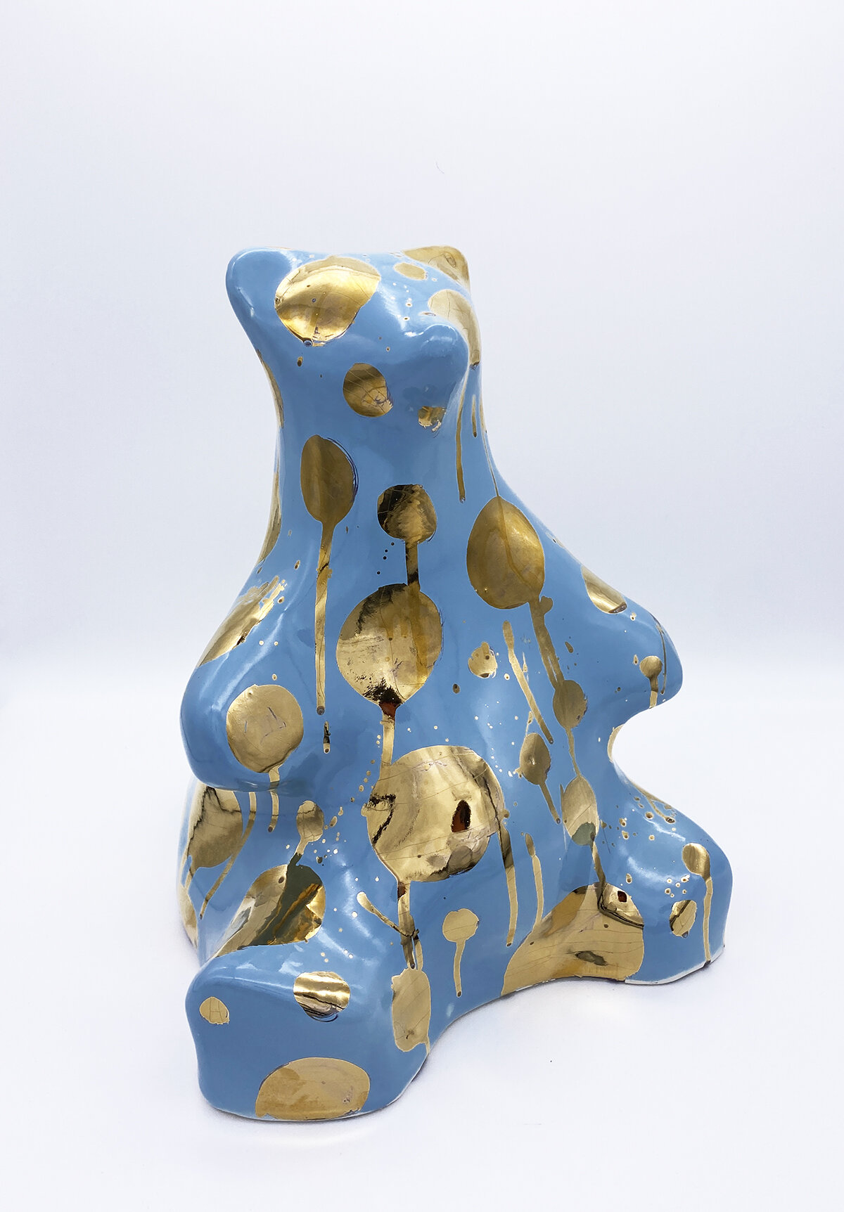 BLUE AND GOLD SPOTTY BURR, Glazed Ceramic. H31 x W24 x D24cm