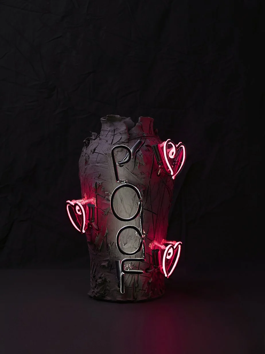 BIG RAGIN'.... - Black Stoneware, Neon. H47cm x W33cm x D33cm