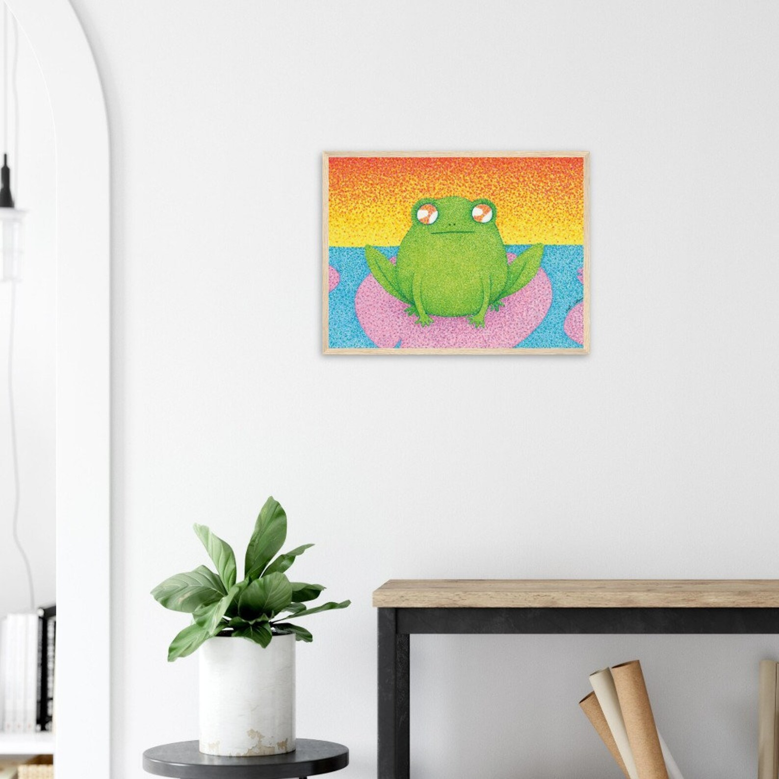 Meditating Frog Pointillist Art Print