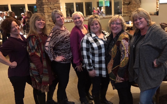 The ladies of Chico Posse (from left to right) Debbie Adams, Holly Parker, Janae Dachele (recipient), Samantha Deal (recipient), Shelly Watson, Peggy Mead, Laurie Maloney (Sally Hayes missing)