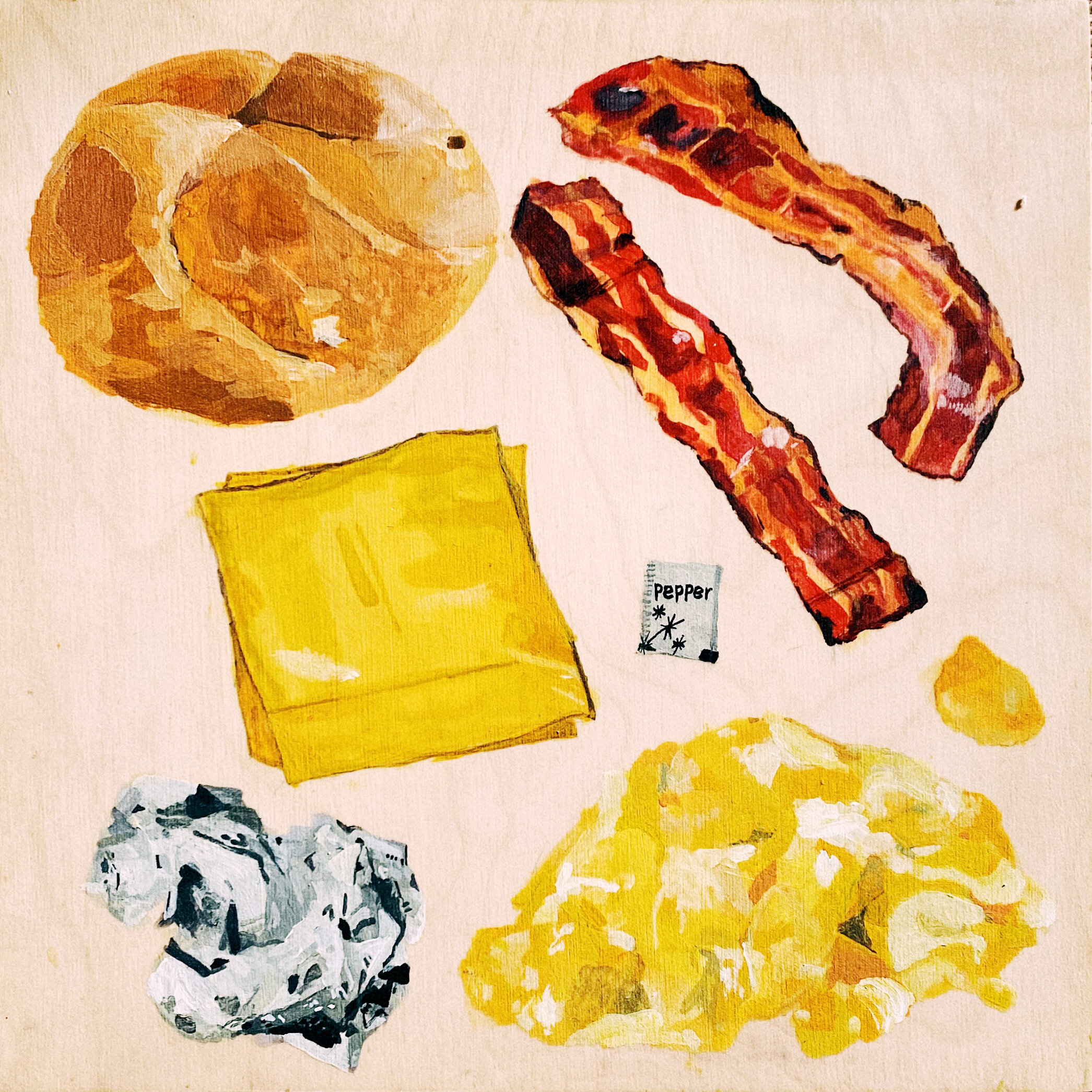  "Comfort Food" Series: Bacon Egg & Cheese | Acrylic on Wood | 8”x 8”