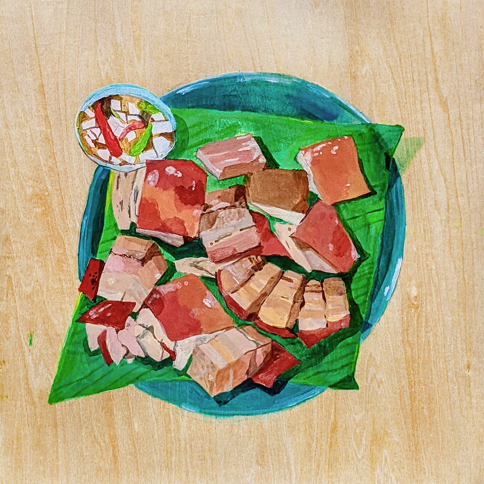  "Comfort Food" Series: Lechon on Banana Leaf | Acrylic on Wood | 8”x 8”