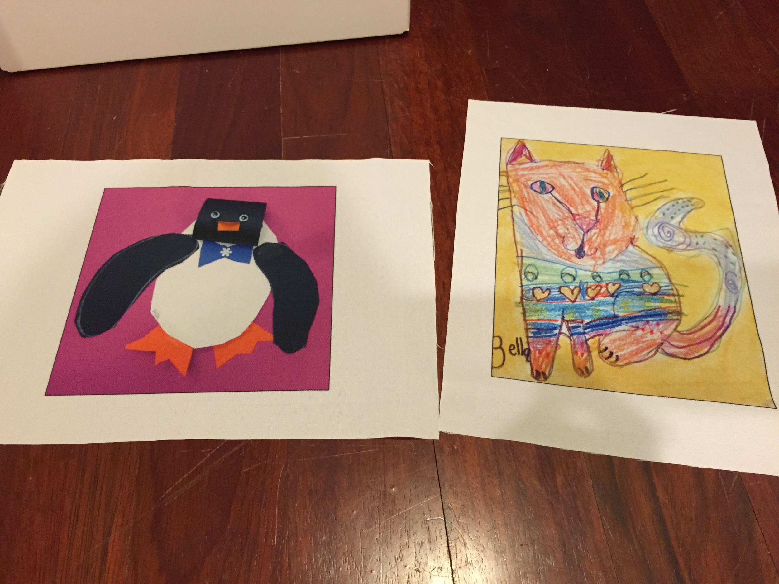Images are on pieces of white cotton squares that are thin and take up very little space.