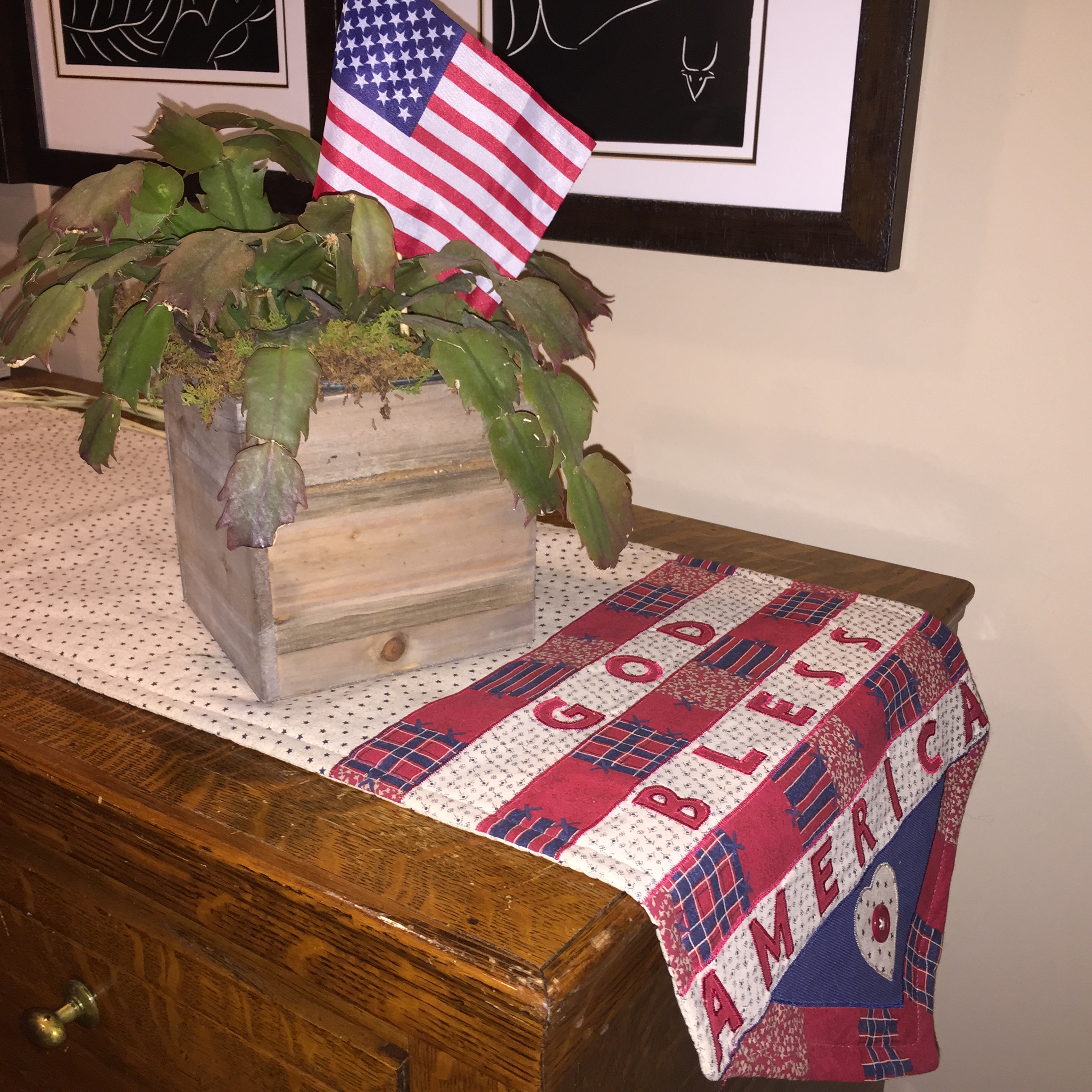 Last year's sale of flags weeks after the Fourth of July were .10 a piece!! Why would a flag ever need to be discounted? Of course I bought a ton! The runner was $1 at Dollar Tree bought almost 10 years ago.