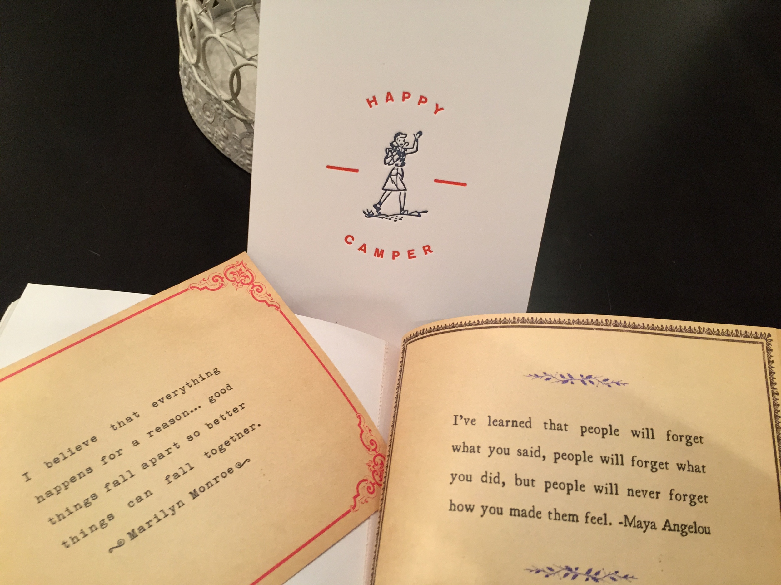 My "Happy Camper" Card purchased from Brown Ink and two more notes that come in that 150 Love Notes pad.