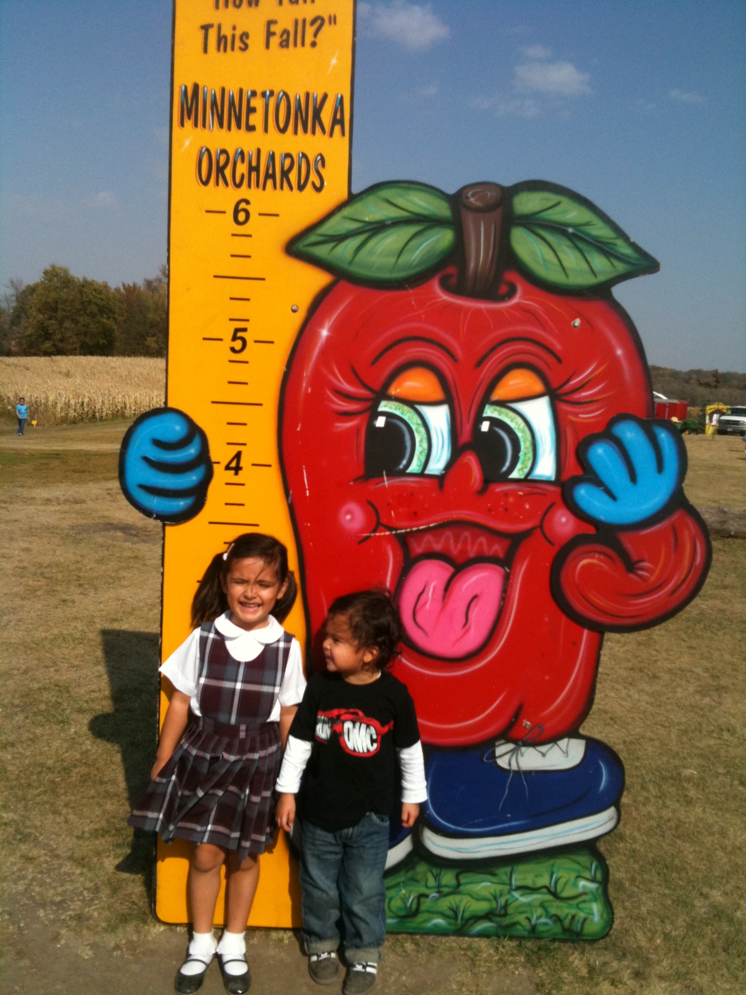 Awww, so little at the Apple Orchard. We ate apple donuts and apple stuffed brats. Yum! * Here's an easy soup recipe you can make and take to someone. From Real Simple - Black Bean Soup: Heat 1 tsp. of olive oil in large pot over medium heat. Add 2 cups fresh salsa and cook, stirring for 4 minutes. Add two 15 ounce cans of drained and rinsed black beans, 2 cups of chicken or vegetable broth and one 16 ounce can of refried black or pinto beans. Bring to a simmer and cook for 5 minutes. Ladle into bowls and top with sour cream and cilantro.