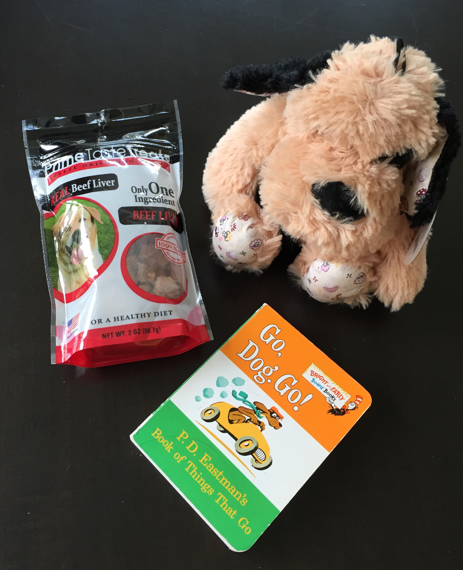 I could not resist the dog treats ($3.99) and stuffed animal ($4.99) from Home Goods. And this version of Go, Dog. Go! is half the size of the original version but it still ends with a huge dog party!