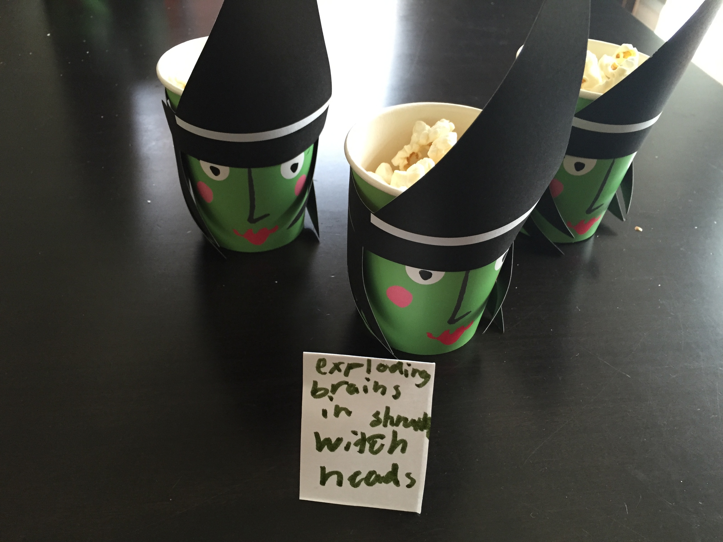 Poof! These witch cups appear again! Not for teacher's gifts but we used them for individual servings of popcorn. Described as Exploding Brains in Shrinking Witch Heads by my daughter, we served Skinny Pop popcorn. This popcorn is the piano teacher'…
