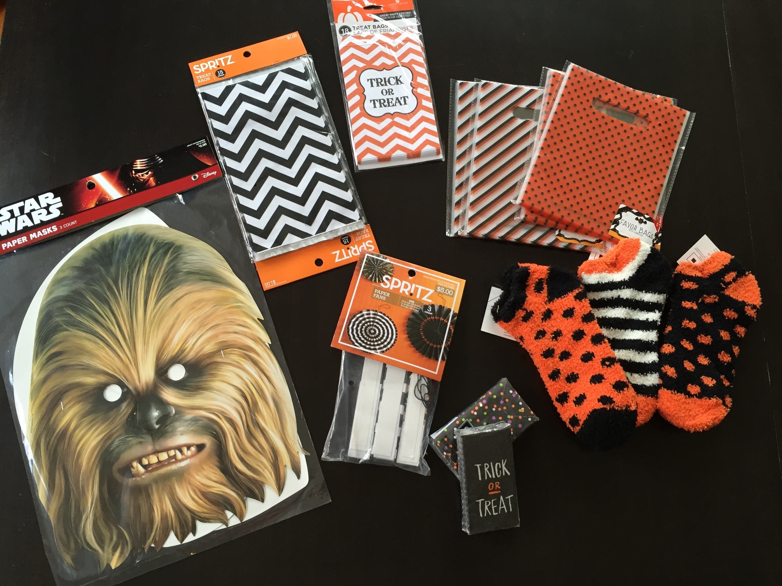 Who doesn't love Chewy? $1.50 for three different Star Wars themed paper masks. These can be worn anytime especially in December when the movie comes out!! Just because I needed treat bags, I didn't buy the first treat bags I saw. I didn't compromis…