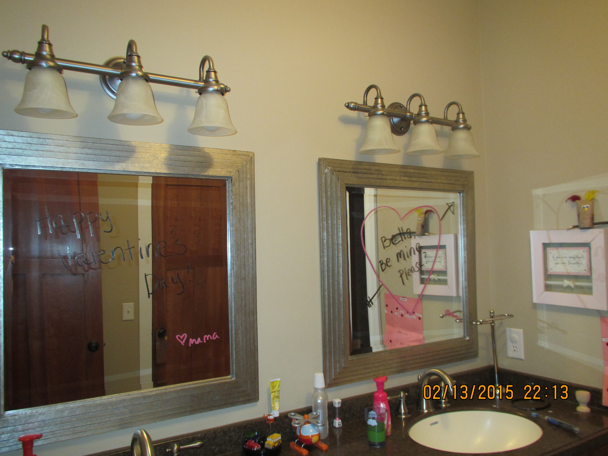 Not my finest work and the shots could've been better but these are the only pictures I have of my holiday mirror writing. When I wrote on my son's mirror I used to have to use very basic words because he couldn't read. But now he can read - Yay!