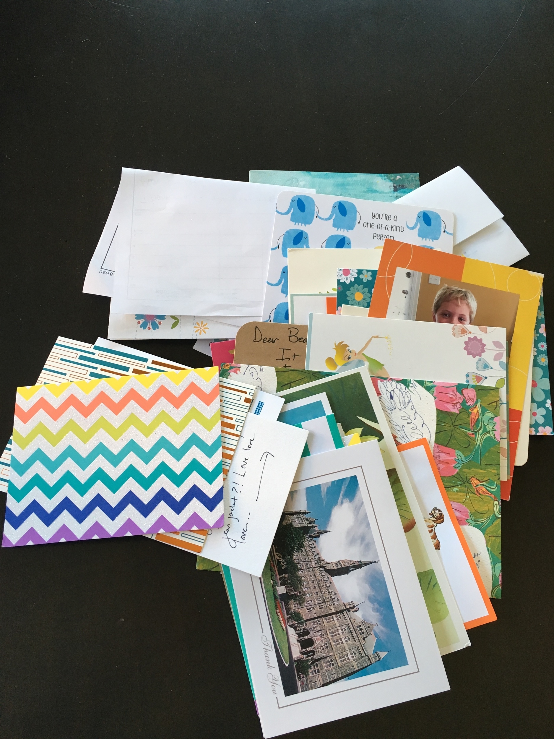Look at all the cards! There are more cards that we use as book markers or I may have a few hanging up on bulletin boards. Lots of thank you cards from just this year!