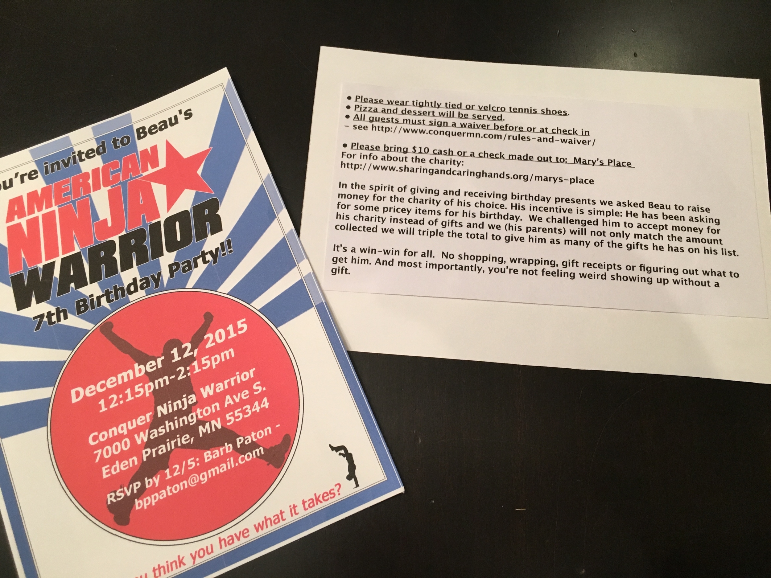 The front and back view of the Golden Boy's invite.