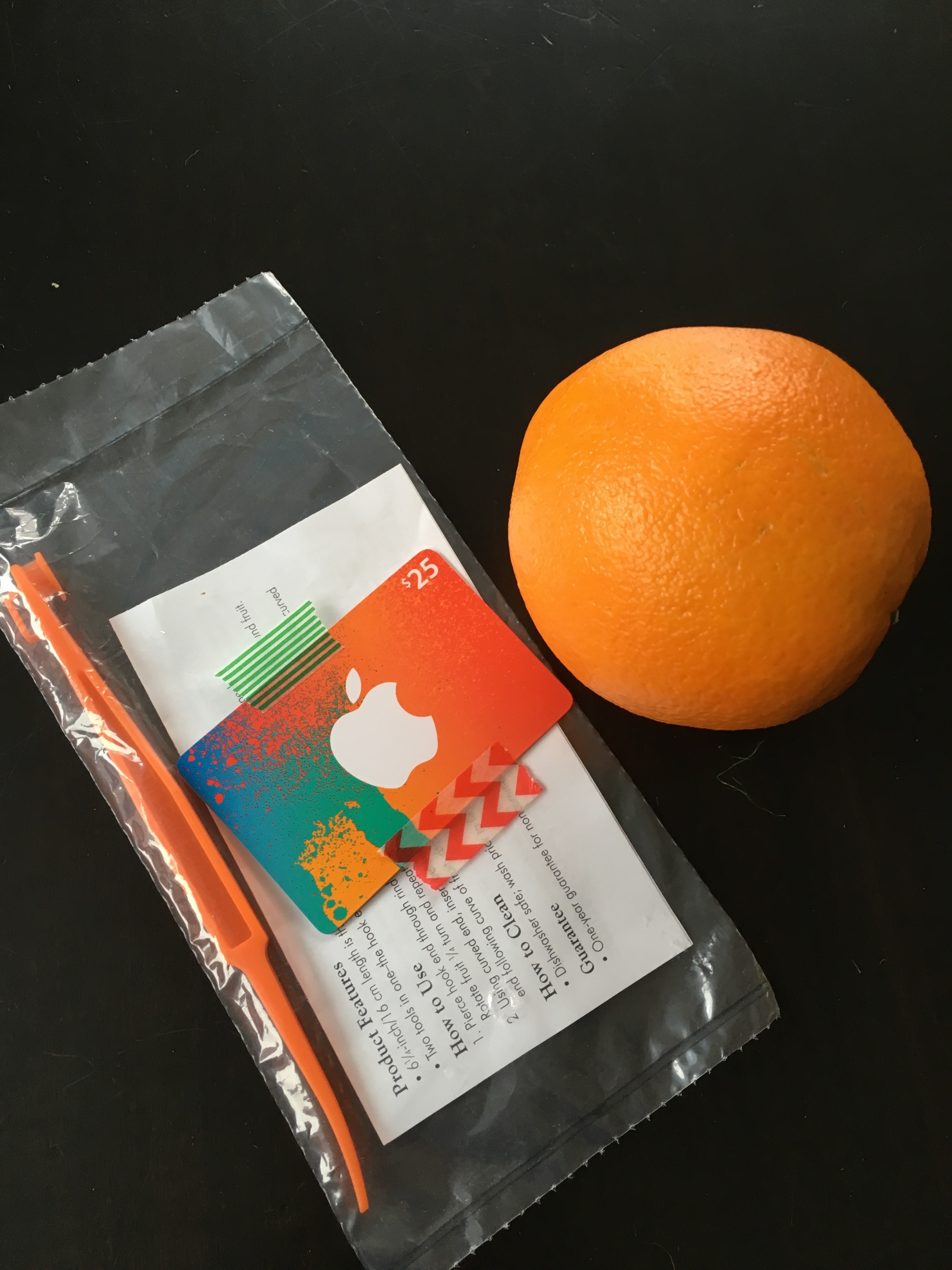 So I washi-taped the gift card onto the plastic bag that holds the citrus peeler (Pampered Chef $1.25 each). Sweet organic oranges are great during the cold &amp; flu season and now they will be easier to peel. It's like giving a warm hug wrapped up…