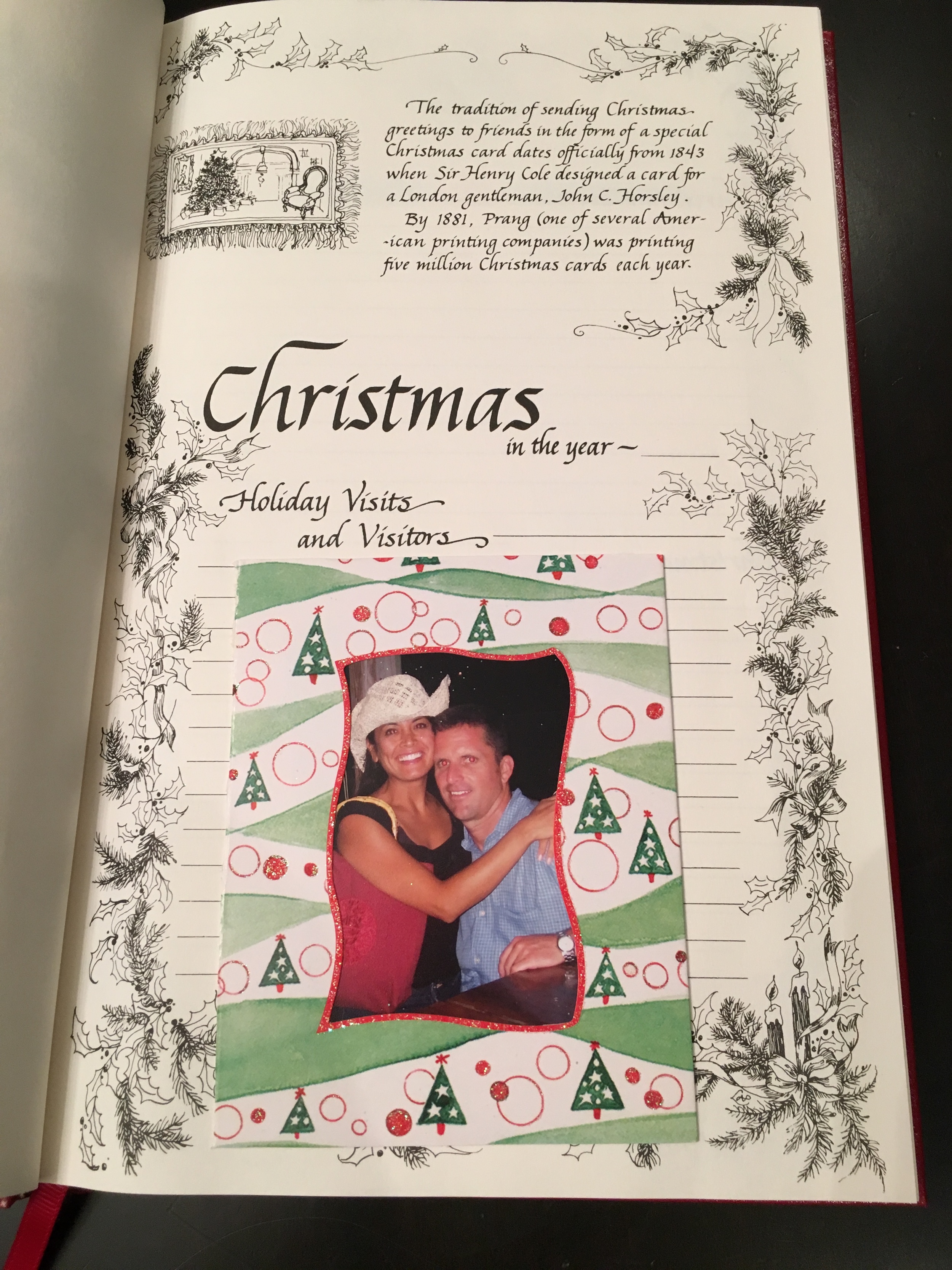 My first entry of our Christmas Book is when I used to print copies of the photo and insert in the sleeves. Ah, the days of having that time to do that! Notice how I skip over the pre-written prompts by sticking the card right over the lines of the …