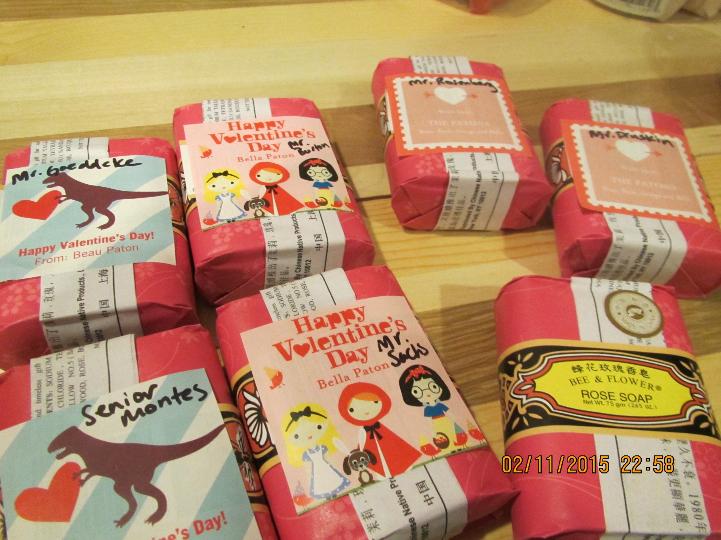 Valentine sticker labels were from Tiny Prints at 50% off. Saved the step of wrapping by putting the labels right on.