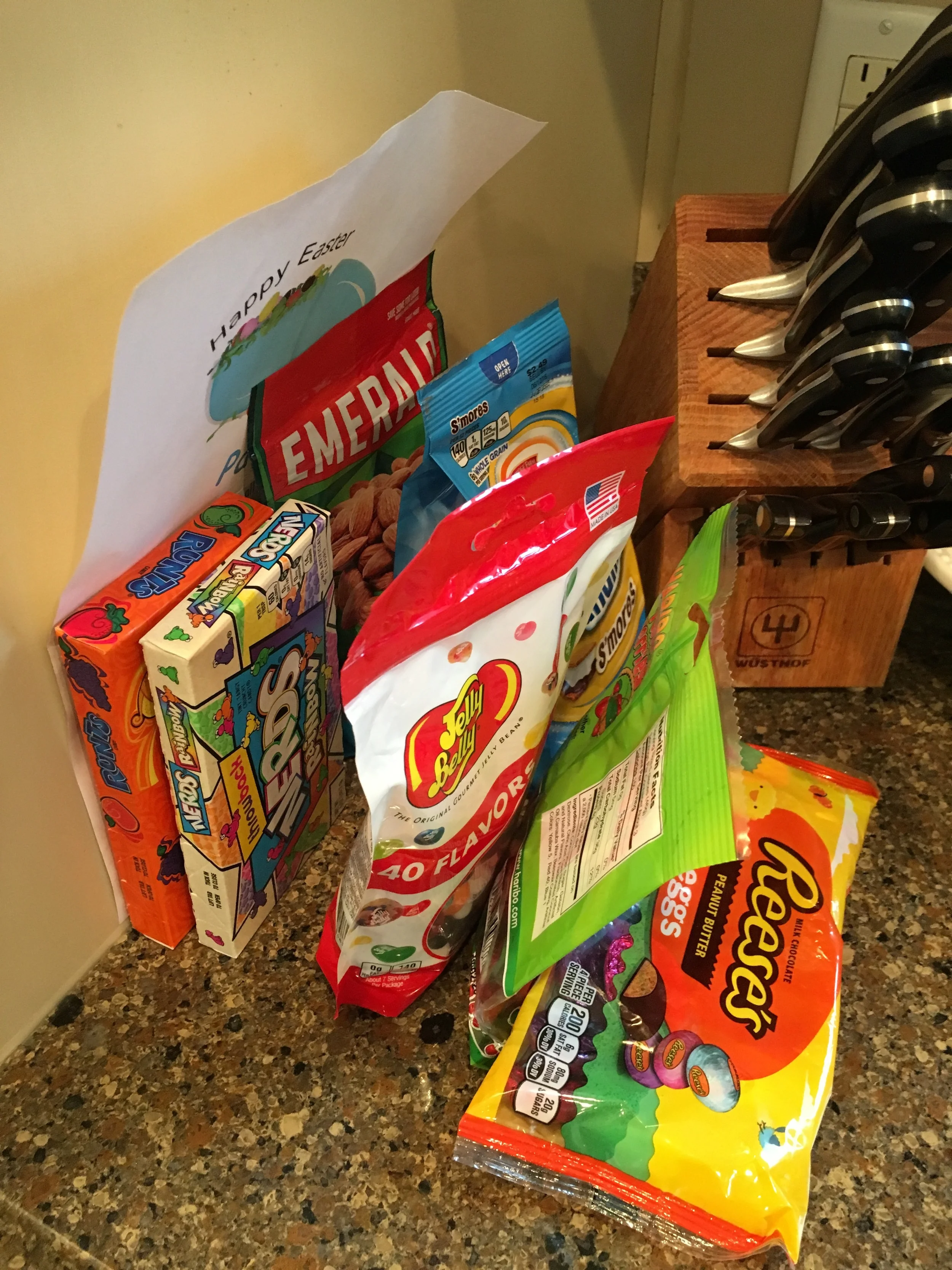 Before our trip to Mayo hospital in Rochester, Mary Redmond gave us a big bag of treats. Not shown in this picture are a bag of popcorn, Cliff Bars for kids, organic gummies and a bag of granola but they were also in the bag. We didn't need anything else for the road trip and hospital stay. 