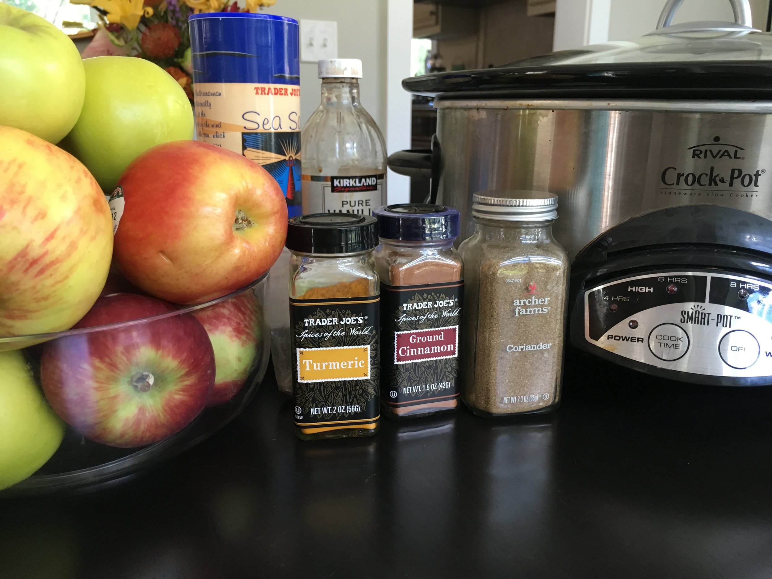I get my fruit from a CSA (Community Supported Agriculture) and I always grab a newsletter when I pick up the fruit because it's filled with amazing tips, information and recipes. This recipe is borrowed from EatingWell.com . Originally published in the September/October 2015 issue of Eating Well Magazine. I used McIntosh, Washington Xtra-fancy Ginger Gold and Granny Smith apples because that's what I had in my fridge. I think you could substitute coconut sugar for the brown sugar. We used brown sugar even though it was not in the photo. Whoops!