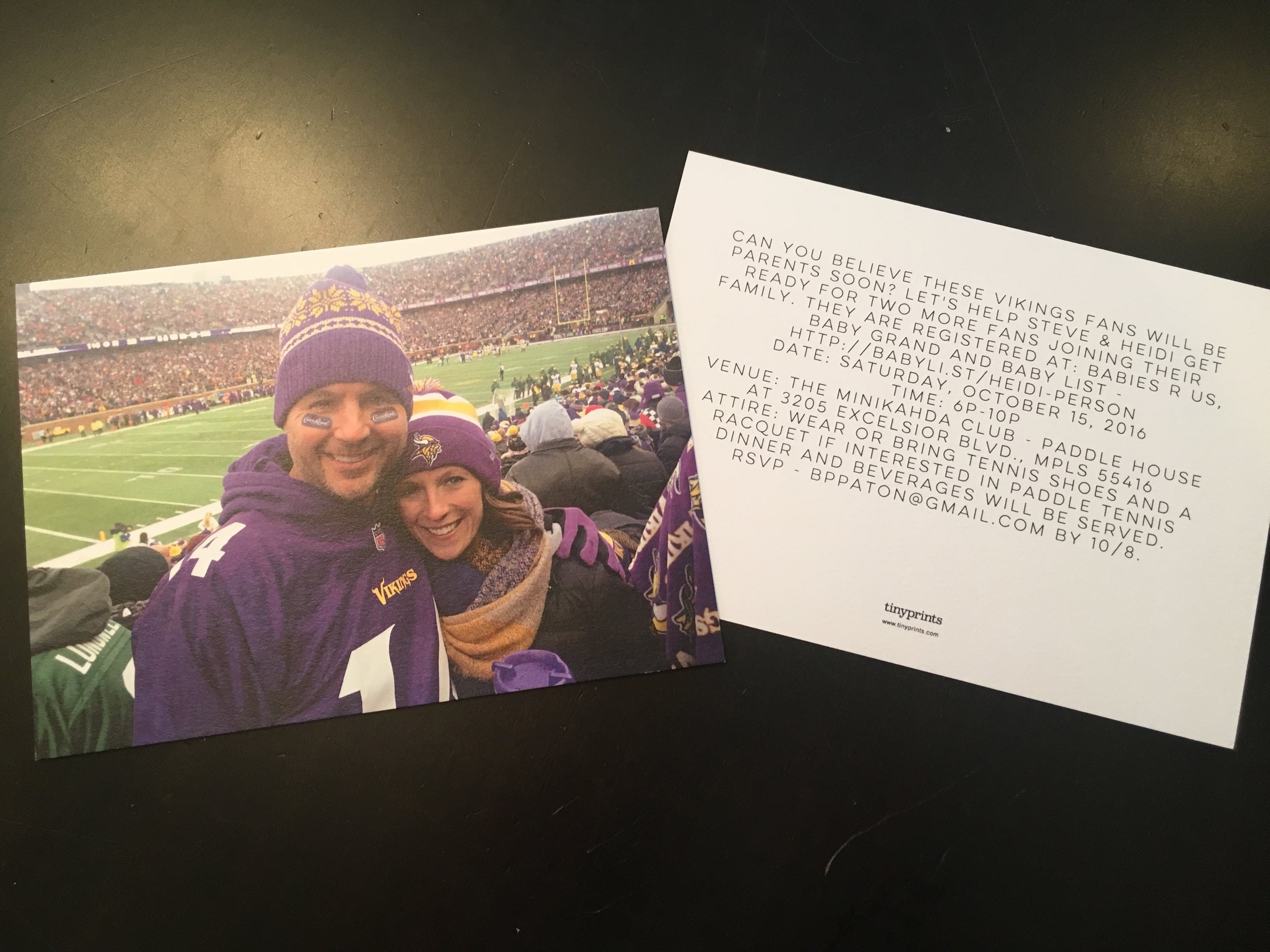 The Tiny Prints coupon made it irresistible to have printed invites designed and sent quickly. Guests were asked to RSVP via email so I could send them some participation information that I didn't include on the invites. Wishing Steve wore the custo…